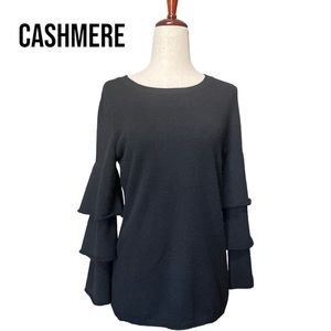 Project Cashmere Sweater Women XS Black Ruffle Tiered Sleeve Luxe Quiet‎ Luxury